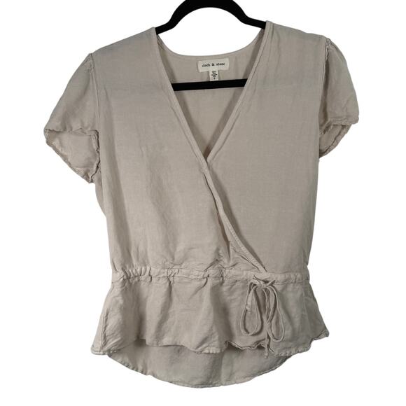 Cloth & Stone Beige Linen Blend Wrap Top Coastal Lagenlook Beachy Womens Small - Picture 2 of 7